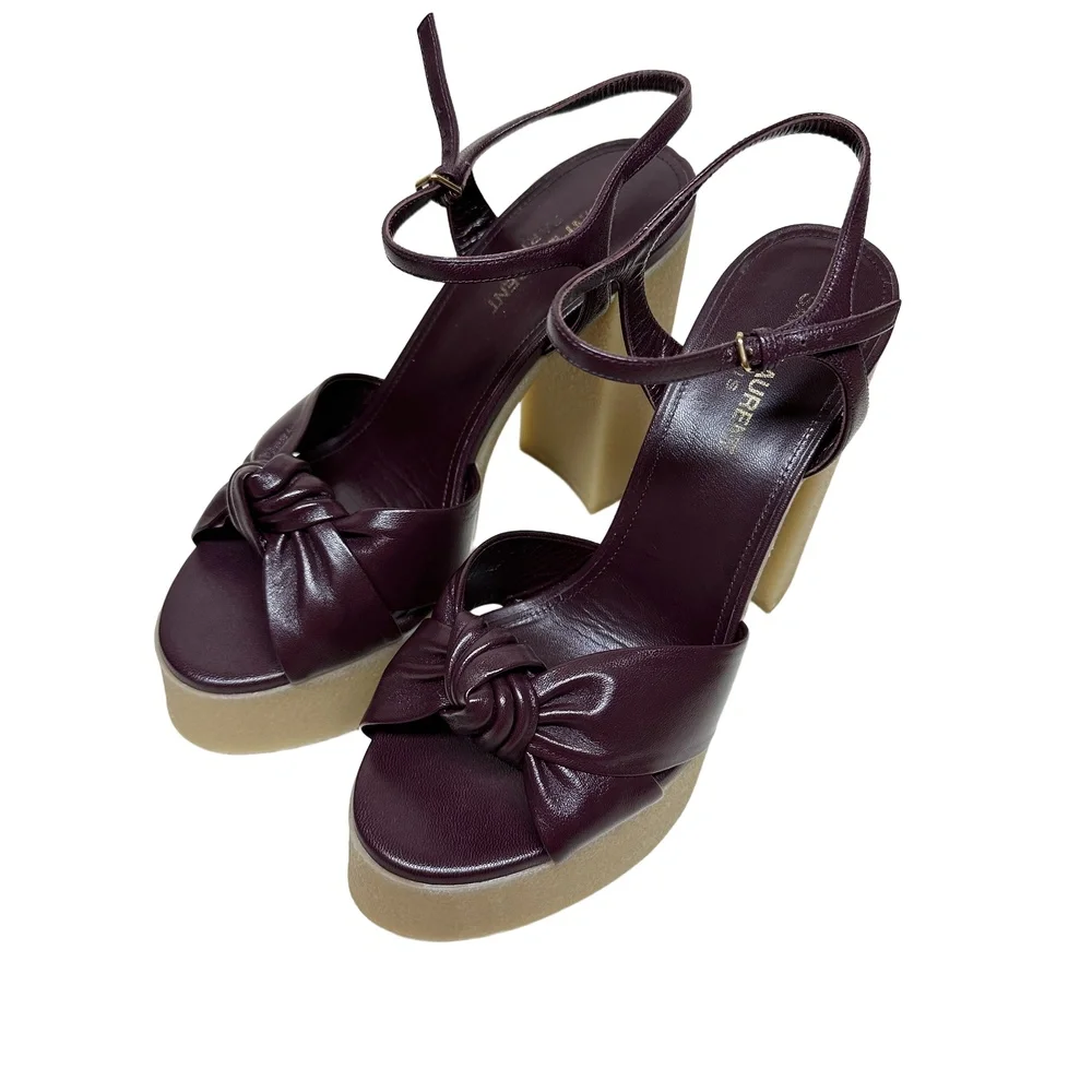 Saint Laurent Bianca Sandal Rubber Platform Knotted Leather Burgundy Wine Red 38 - Picture 7 of 12